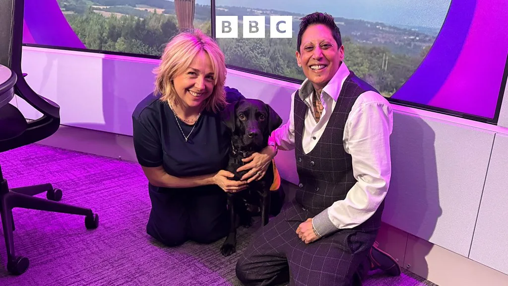 Natasha and Shadow in the BBC Radio Newcastle studio during a feature on Shadows Of Light CIC.