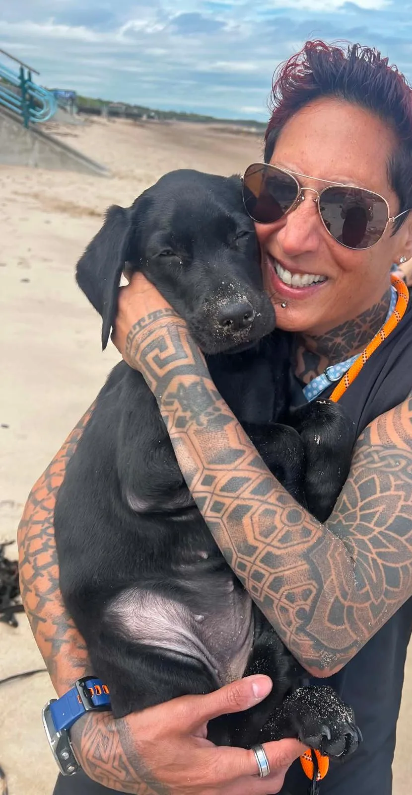 Natasha Alderson-Pollock spending time with Akira outdoors.