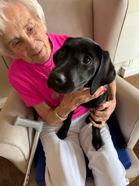 Akira spending time with a resident during a care-setting visit.
